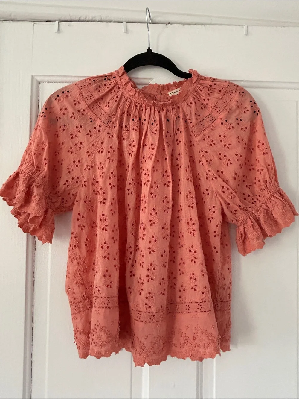 Ulla Johnson Fern Eyelet Puff Sleeve Blouse Coral size 0